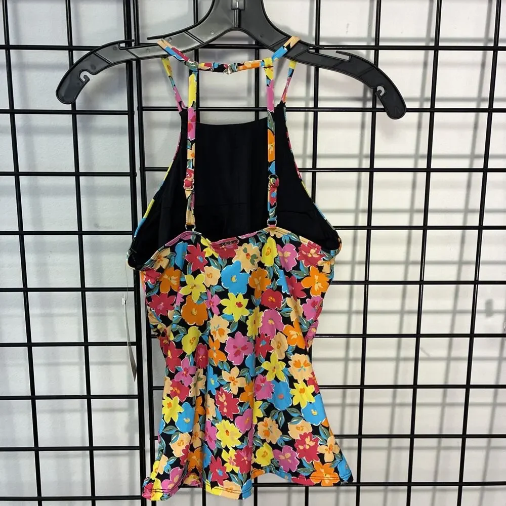 MSRP $68 Anne Cole Women's Standard High Neck Tankini Top Multicolor Floral Med